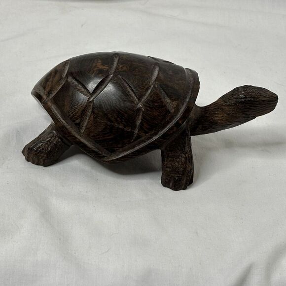 Carved Wooden Turtle Tortoise Ironwood Figurine Dark Brown 6" L 2" H - Picture 4 of 7